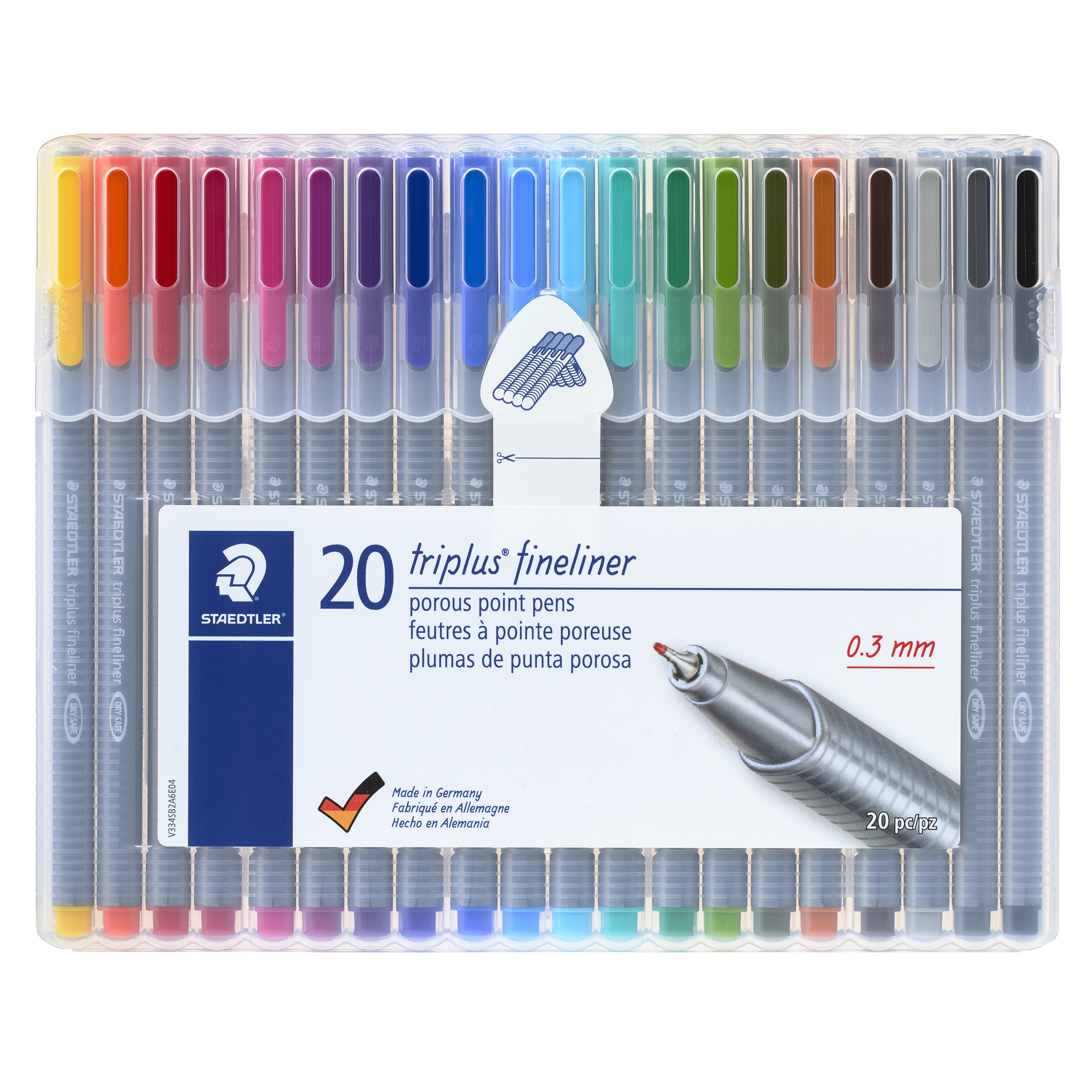 STAEDTLER Triplus Fineliner – 20 Pennarelli A Punta Metallica 0,3 Mm – Forma Triangolare Ergonomica, Inchiostro Senza Acidi, Dry-Safe
